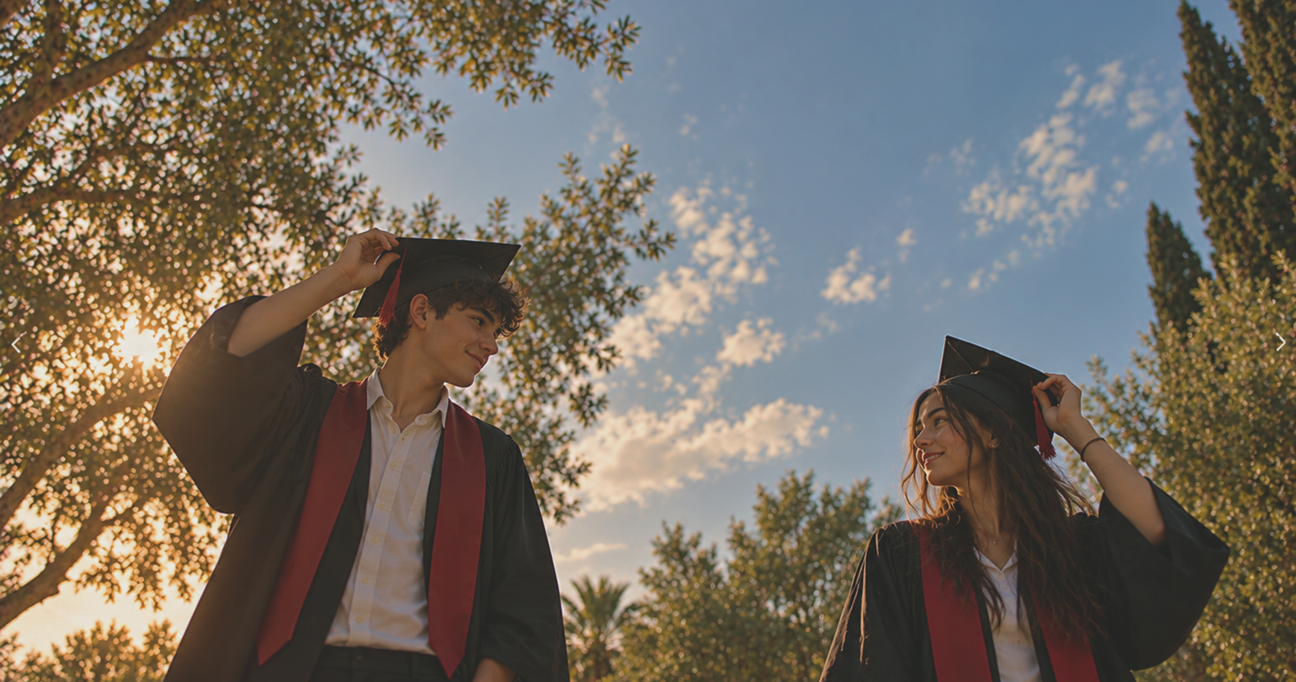 Golden-Hour Graduation Under Mediterranean Trees